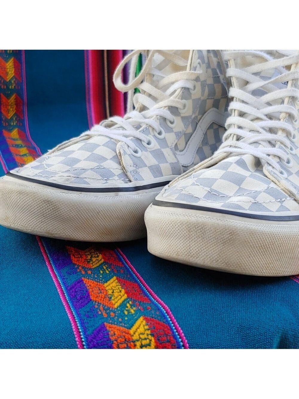Vans Sk8-Hi Checkerboard Sneakers Zen Blue and White Size Men's 8.5 Women's 10 - Picture 14 of 17